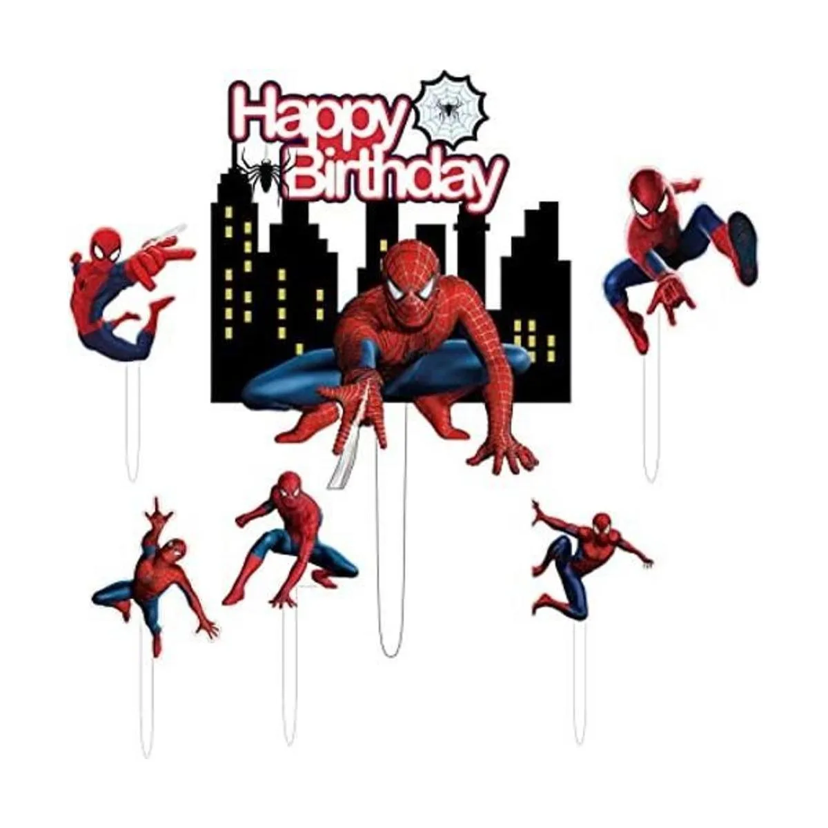 6 piezas de Spiderman Happy Birthday Cake Topper para_1