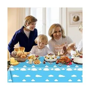 Paquete de 3 manteles de fiesta de cumpleaños con nubes_7