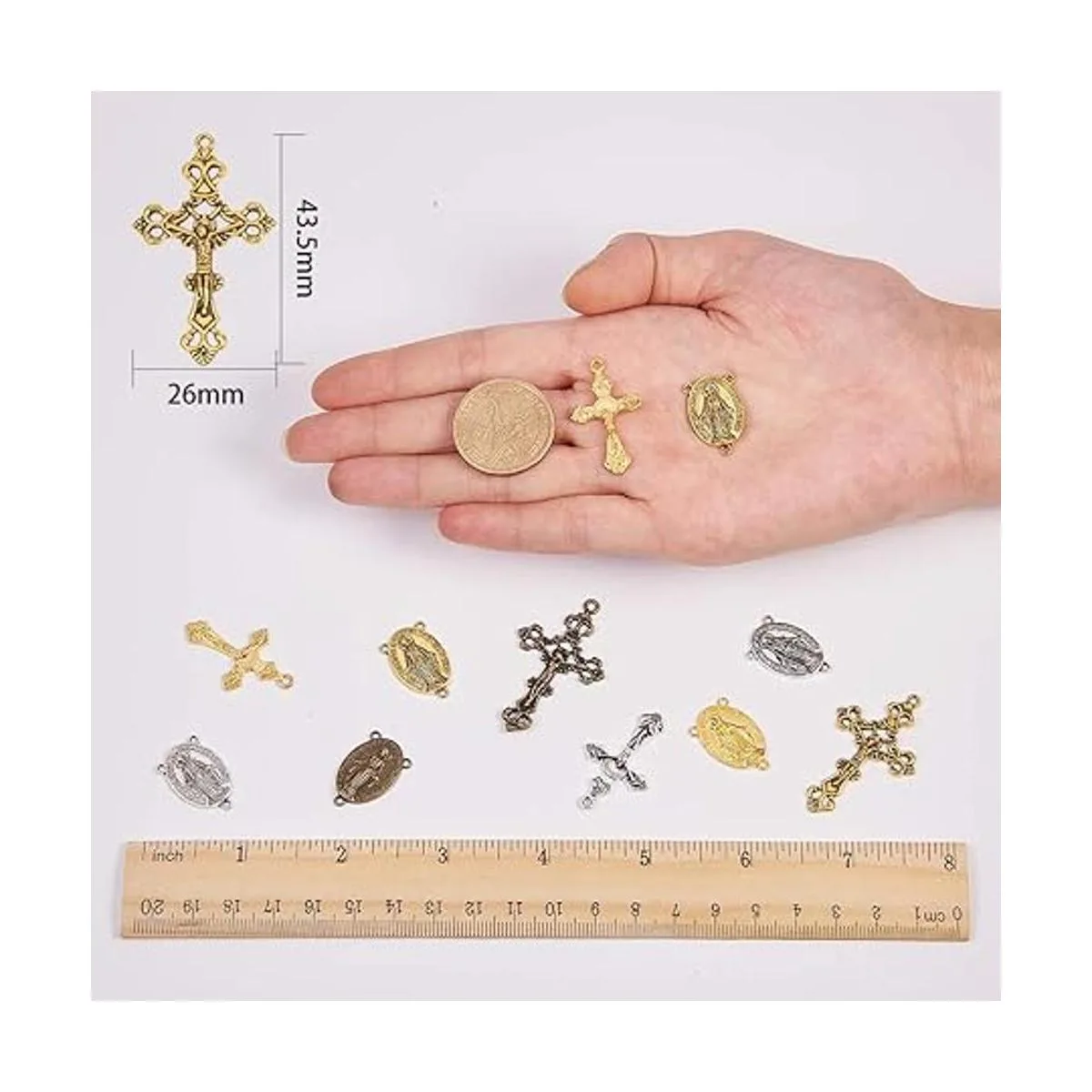SUNNYCLUE Colgantes de cruz de rosario estilo tibetano de_3