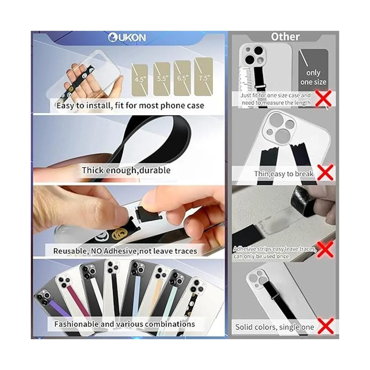 UKON Agarre de silicona para teléfono 2 correas de_3