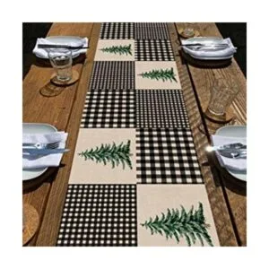 Seliem Camino de mesa a cuadros de búfalo blanco y negro_1