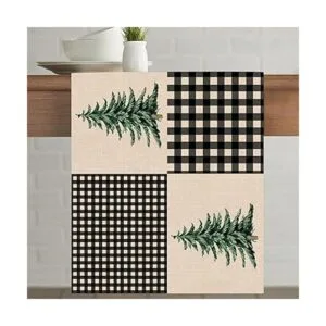 Seliem Camino de mesa a cuadros de búfalo blanco y negro_3