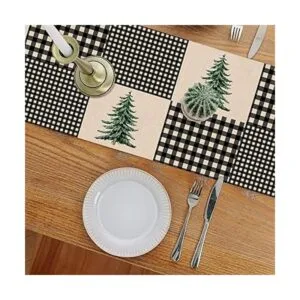 Seliem Camino de mesa a cuadros de búfalo blanco y negro_4