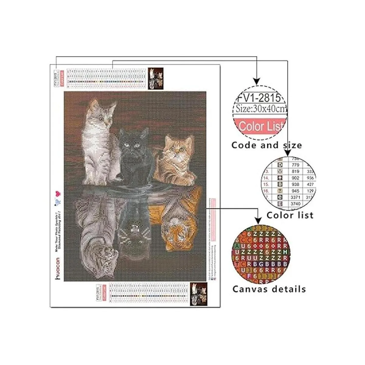 Huacan Kits de pintura de diamantes bricolaje 5D gato_3