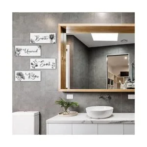 4 piezas de arte de pared para baño rústico granja_3