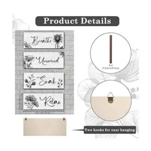 4 piezas de arte de pared para baño rústico granja_2