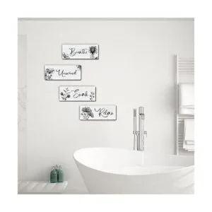 4 piezas de arte de pared para baño rústico granja_5