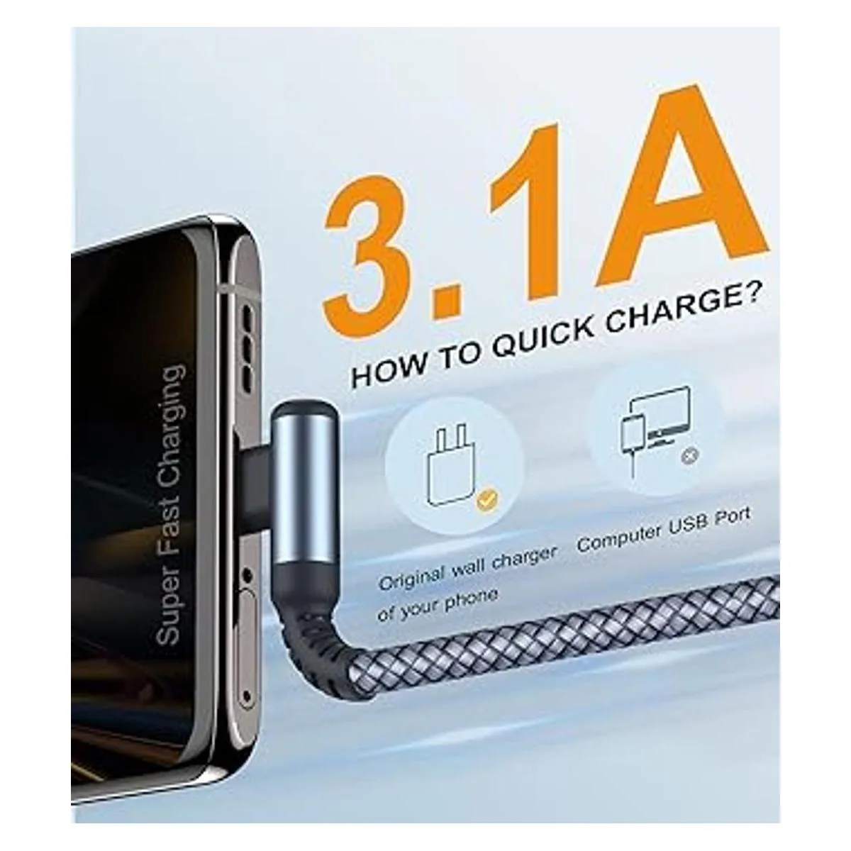 Cable USB C en ángulo recto 2 unidades 6.6 pies 6.6_2