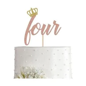 Decoración para tarta de 4 cumpleaños con purpurina en oro_1