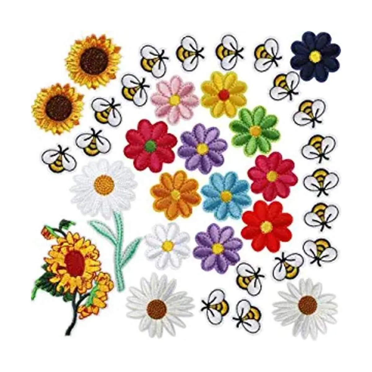 36 parches bordados de abejas para coser margaritas_1