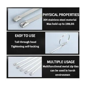 Bridas de metal de 11.8 pulgadas 100 unidades de acero_5