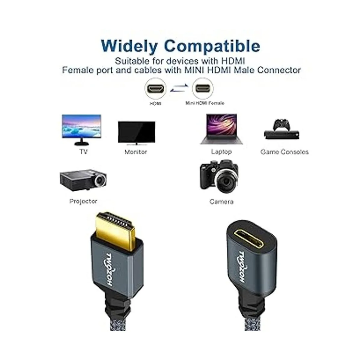Twozoh Cable adaptador HDMI macho a mini HDMI hembra_3