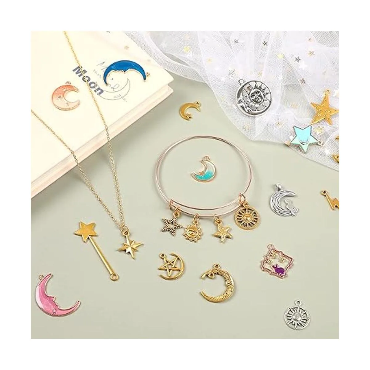 SANNIX 120 dijes mixtos de sol y estrella luna para_4