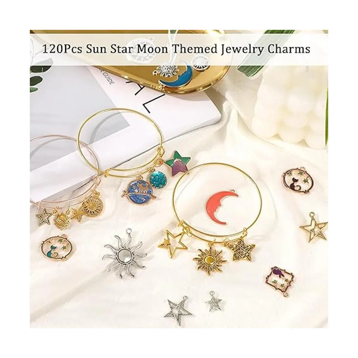 SANNIX 120 dijes mixtos de sol y estrella luna para_2