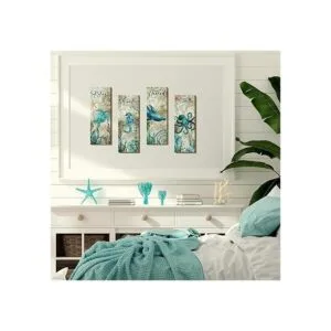 4 piezas de decoración de baño oceánico letrero rústico_5