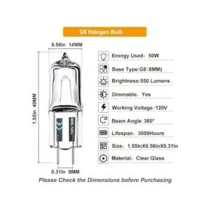 Bombilla G8 paquete de 10 bombillas halógenas G8 de 50 W_2