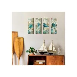 4 piezas de decoración de baño oceánico letrero rústico_2