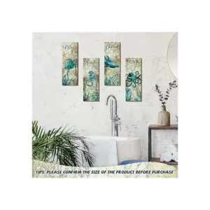 4 piezas de decoración de baño oceánico letrero rústico_4