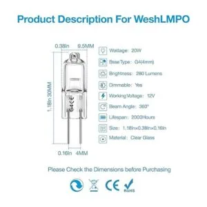 WeshLMPO Bombilla G4 bombillas halógenas de 12 V 20 W 2_4