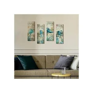 4 piezas de decoración de baño oceánico letrero rústico_7