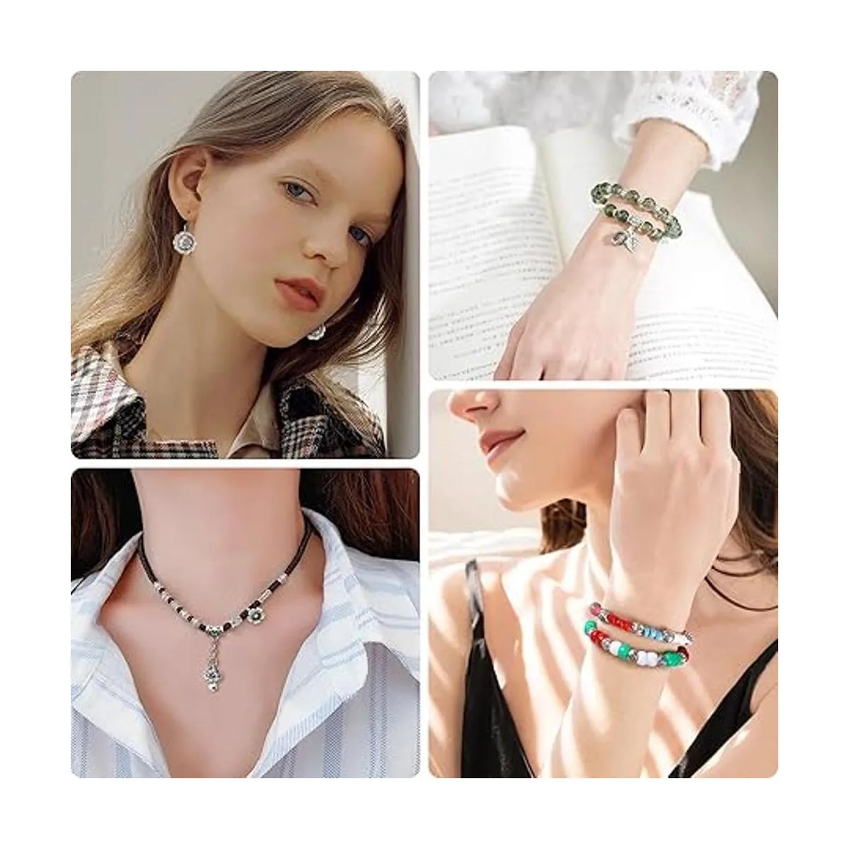 UPINS 300 cuentas espaciadoras de plata para hacer joyas_7