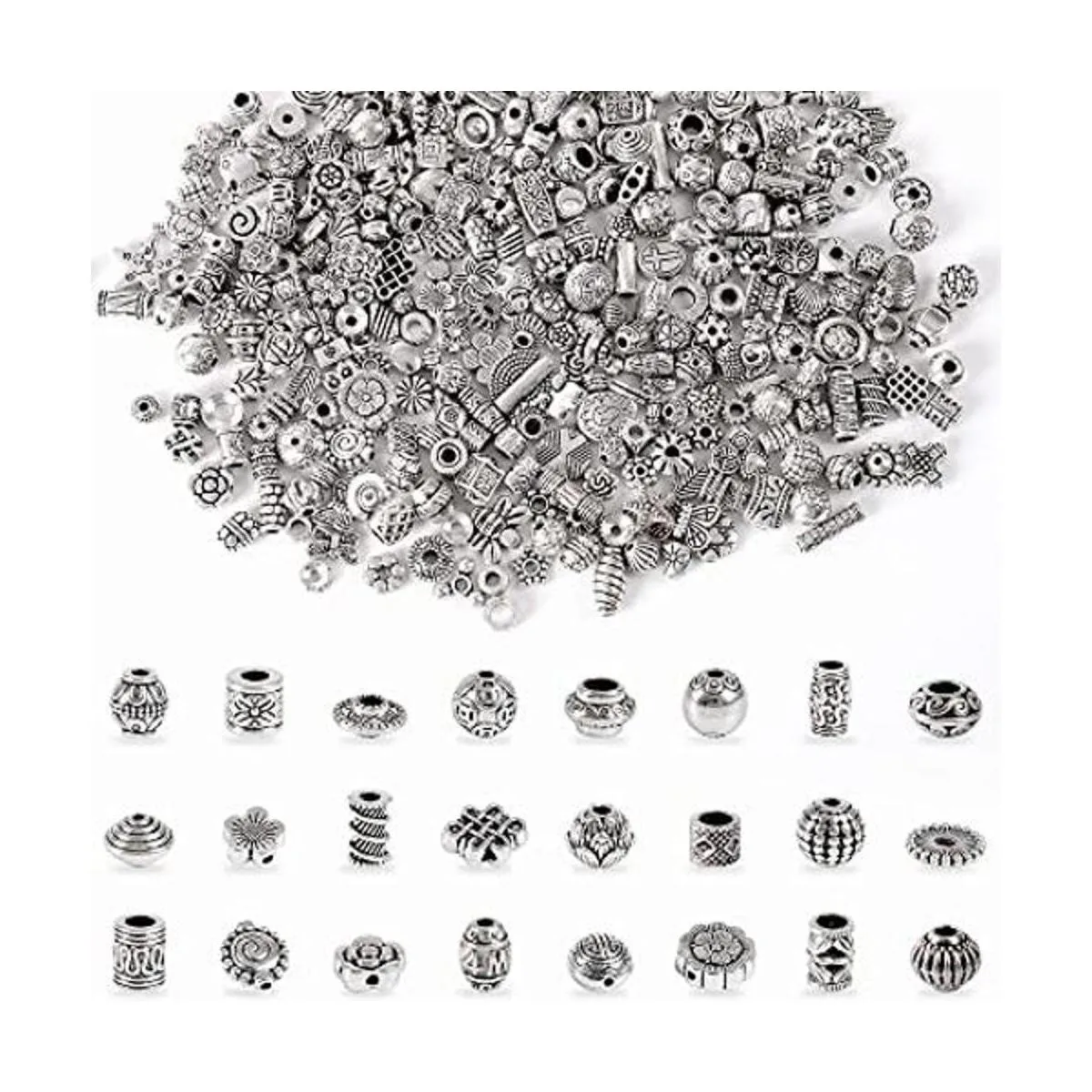 UPINS 300 cuentas espaciadoras de plata para hacer joyas_1