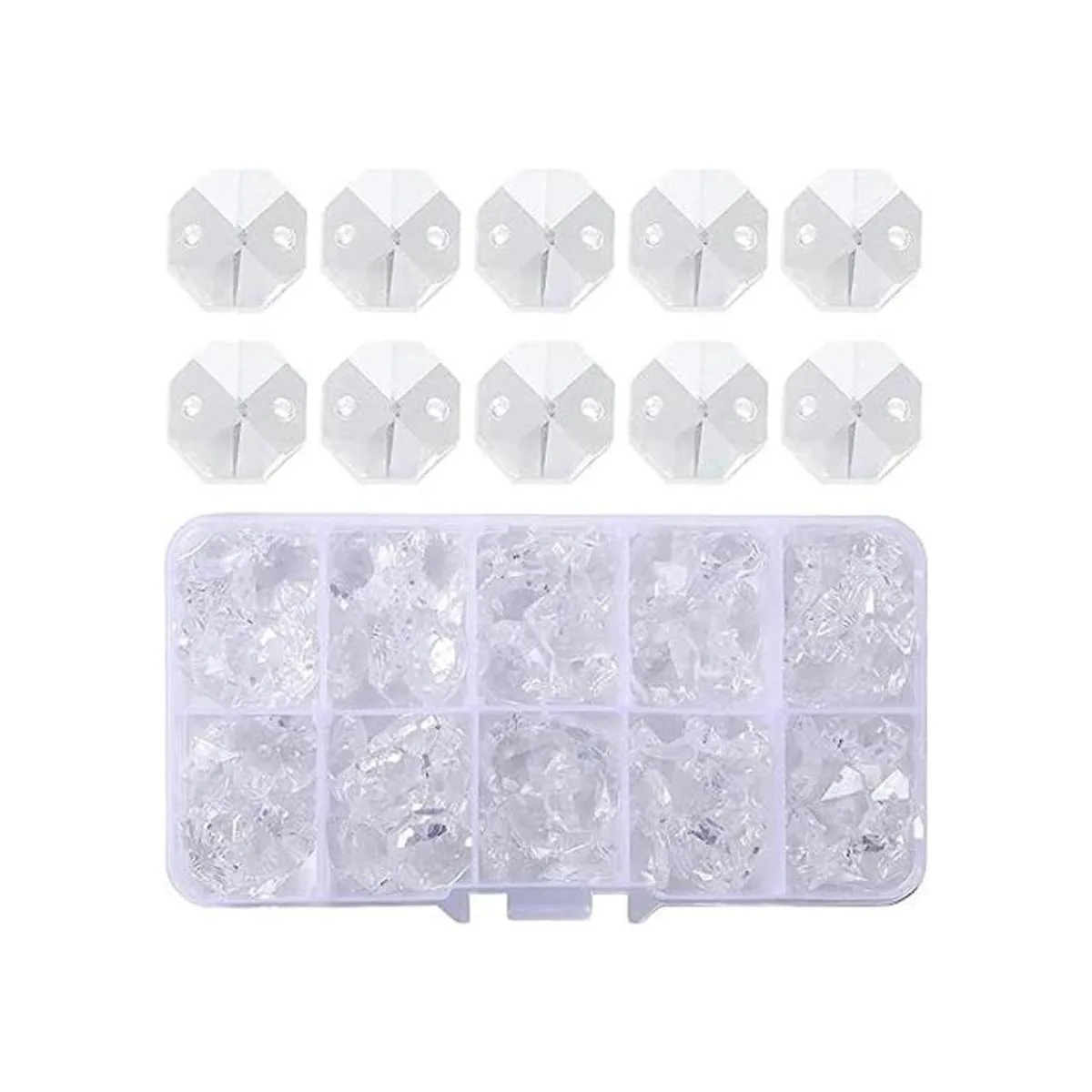 Lote de 100 cuentas octágonas de cristal transparente_1