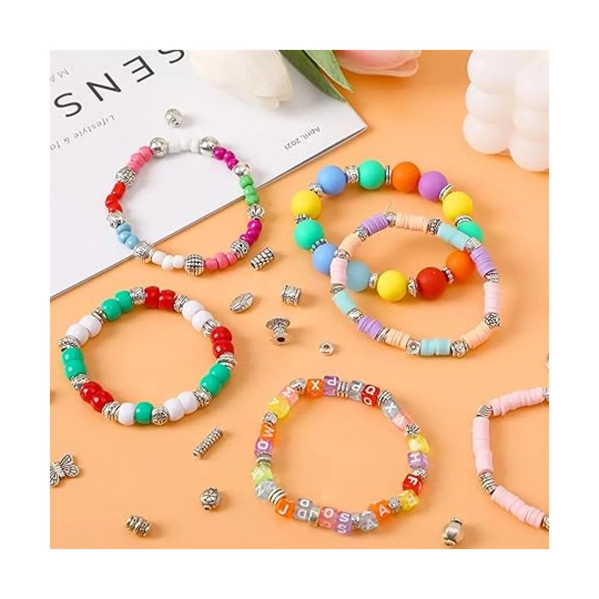 UPINS 300 cuentas espaciadoras de plata para hacer joyas_5