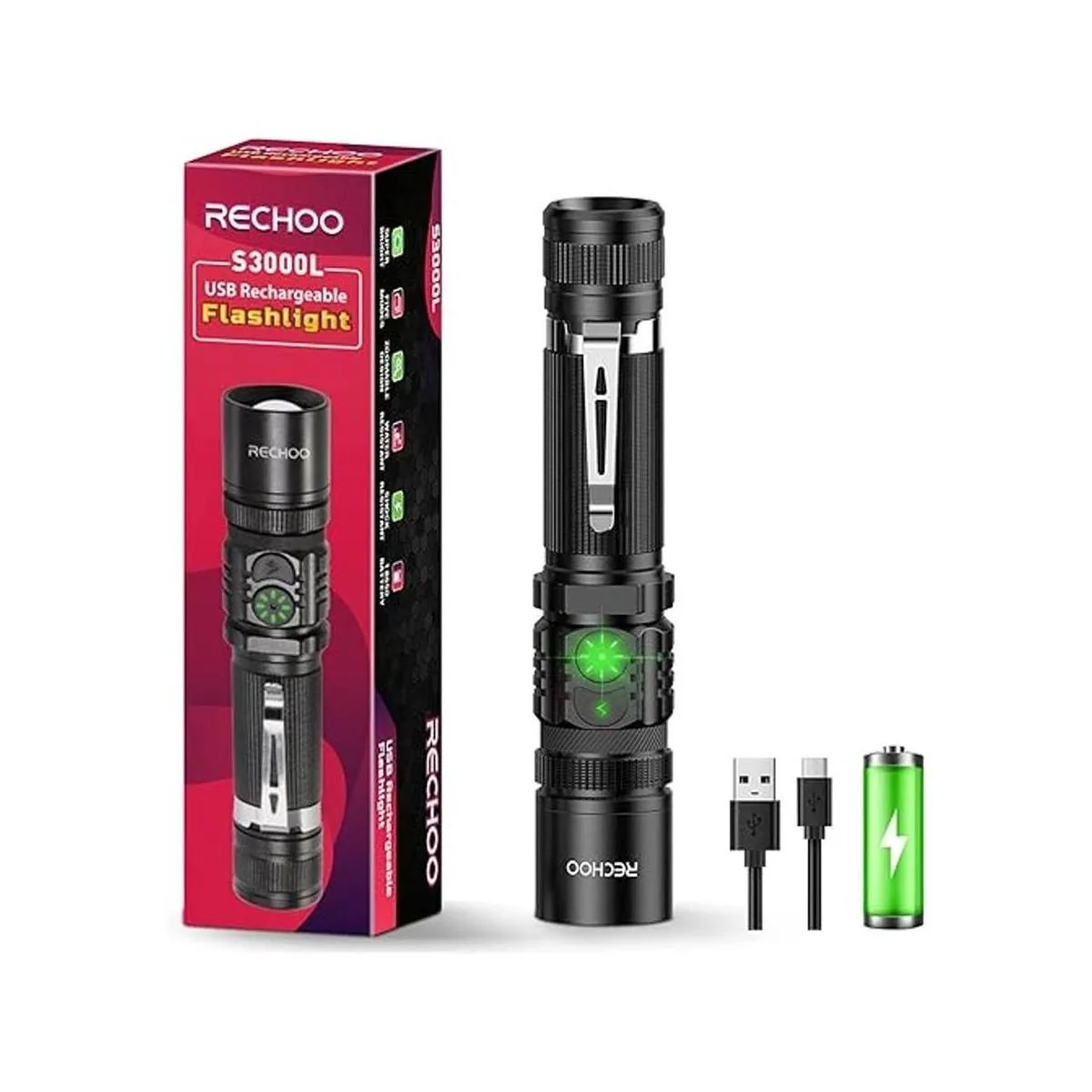 RCHOO Linterna recargable por USB doble interruptor_1