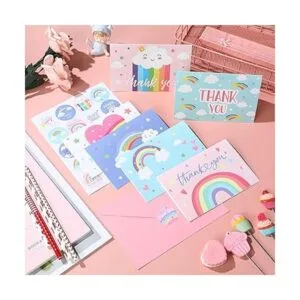 24 tarjetas de agradecimiento arcoíris con sobres y_5
