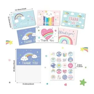 24 tarjetas de agradecimiento arcoíris con sobres y_2