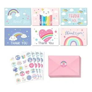 24 tarjetas de agradecimiento arcoíris con sobres y_1