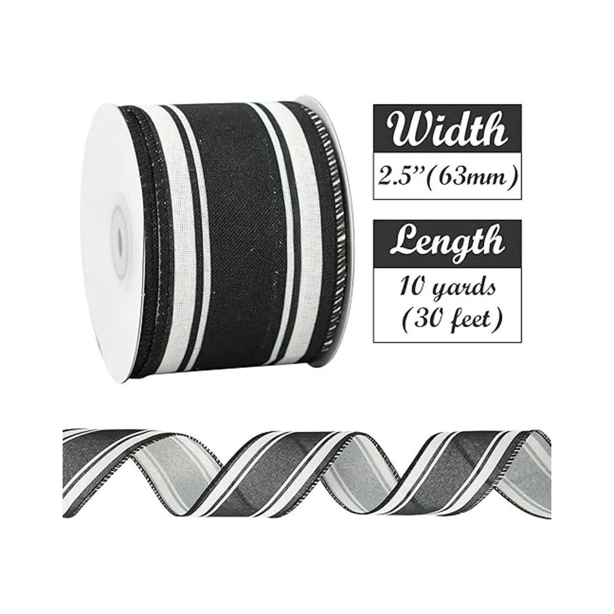 HUIHUANG Cinta de rayas blancas y negras con alambre de_2