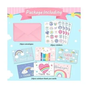 24 tarjetas de agradecimiento arcoíris con sobres y_3