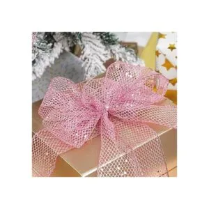 HUIHUANG Cinta de malla con alambre de purpurina rosa con_6