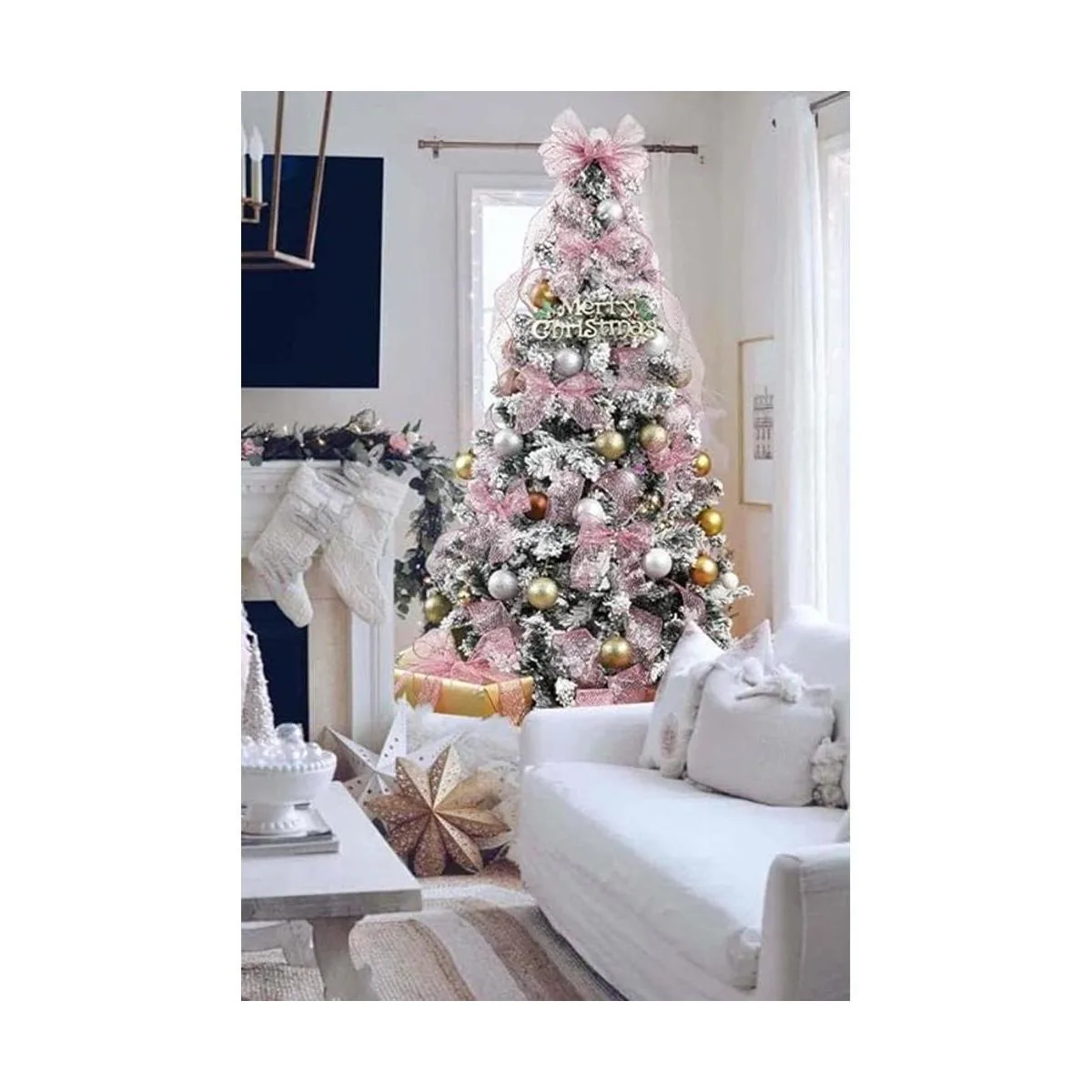 HUIHUANG Cinta de malla con alambre de purpurina rosa con_5