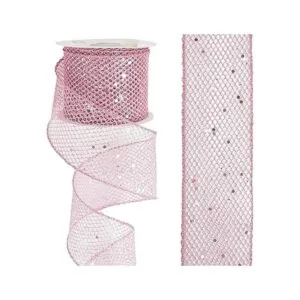 HUIHUANG Cinta de malla con alambre de purpurina rosa con_4