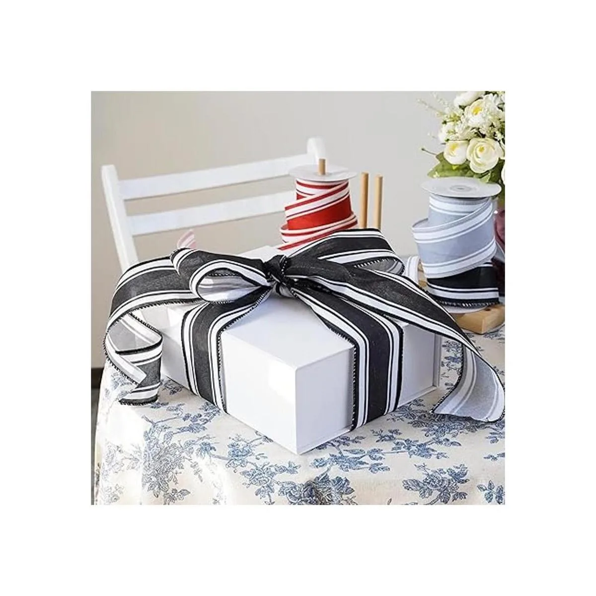 HUIHUANG Cinta de rayas blancas y negras con alambre de_5