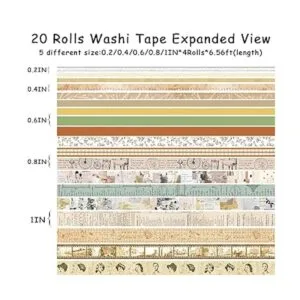NIKOMIE Juego de 20 rollos de cinta washi vintage y 30_3