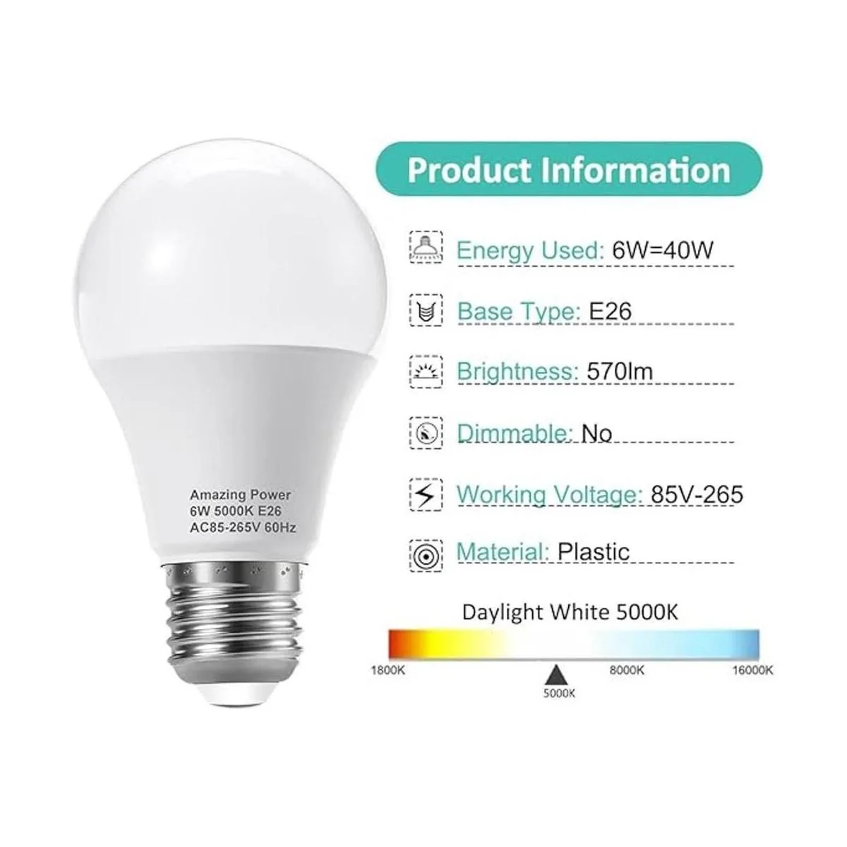 AMAZING POWER Bombilla LED E26 equivalente a 40 W_3