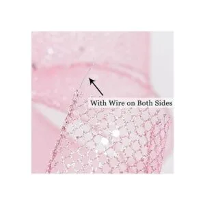 HUIHUANG Cinta de malla con alambre de purpurina rosa con_3