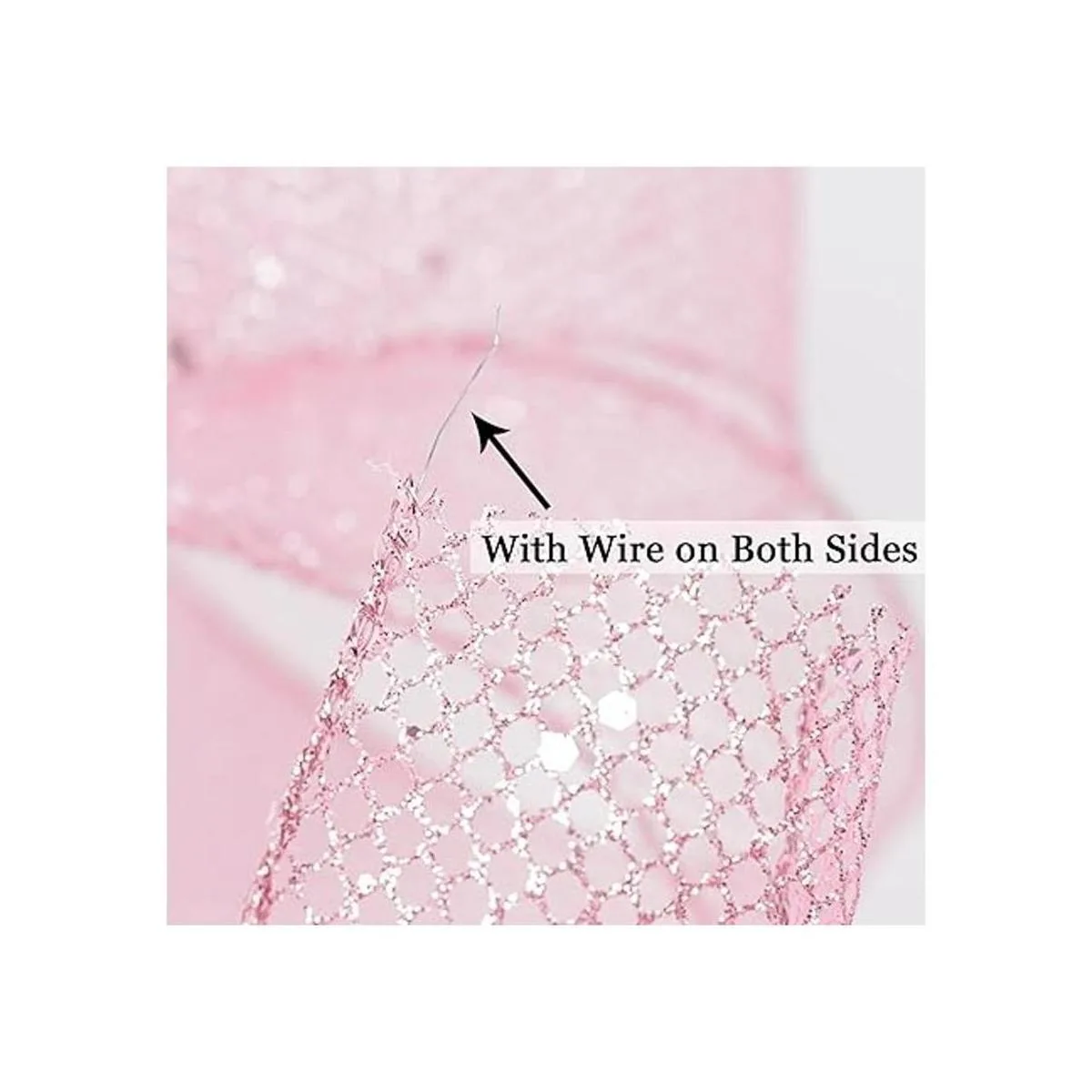 HUIHUANG Cinta de malla con alambre de purpurina rosa con_3