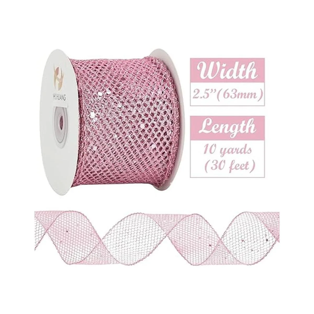 HUIHUANG Cinta de malla con alambre de purpurina rosa con_2