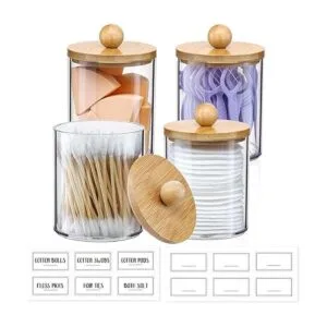 Paquete de 4 dispensadores Qtip con tapas de bambú_2