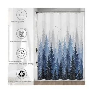 Juego de cortinas de ducha de tela patrón de árbol_6