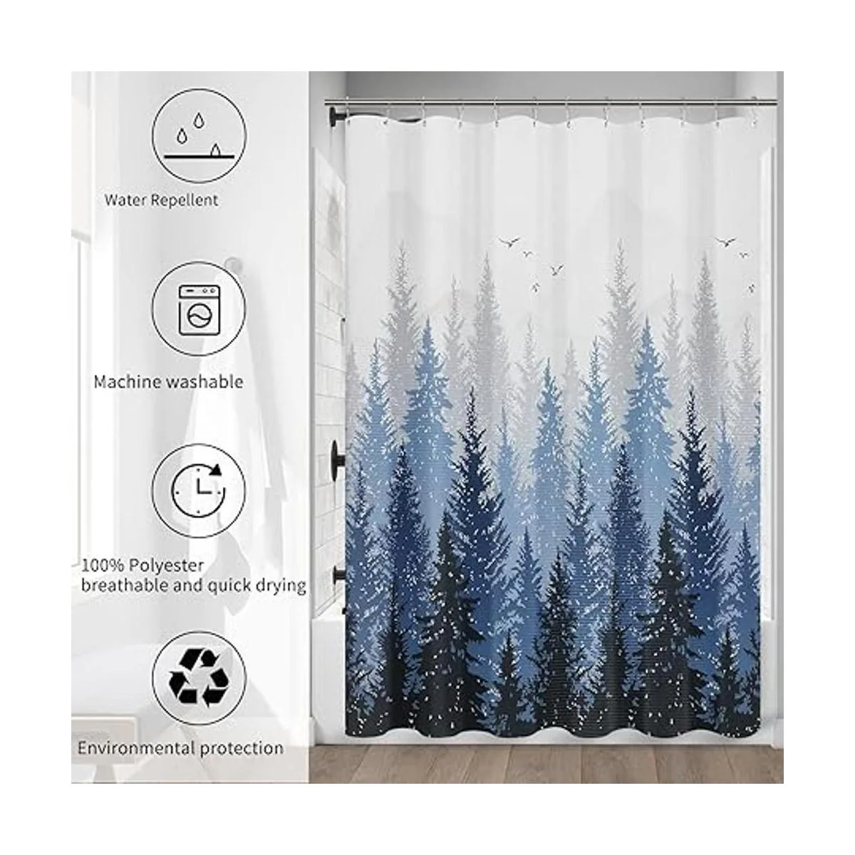 Juego de cortinas de ducha de tela patrón de árbol_6