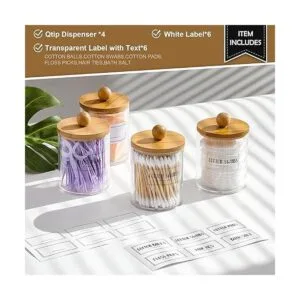 Paquete de 4 dispensadores Qtip con tapas de bambú_3