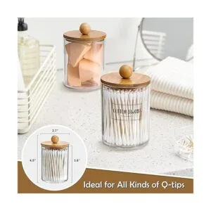 Paquete de 4 dispensadores Qtip con tapas de bambú_4