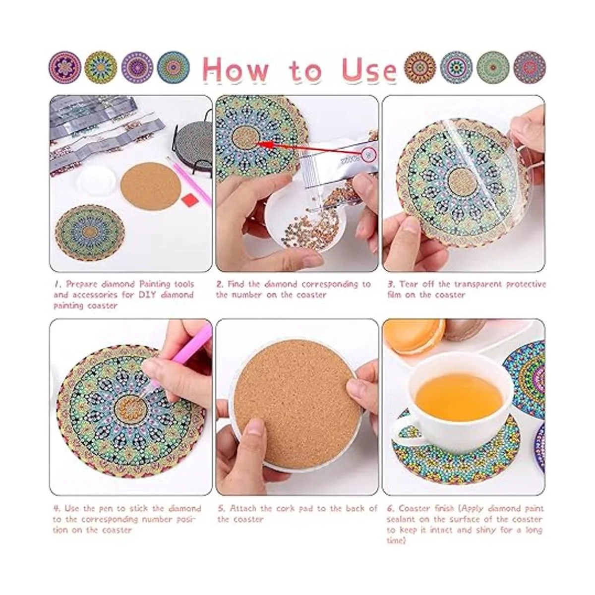 Kit de posavasos de pintura de diamantes 8 piezas de_5