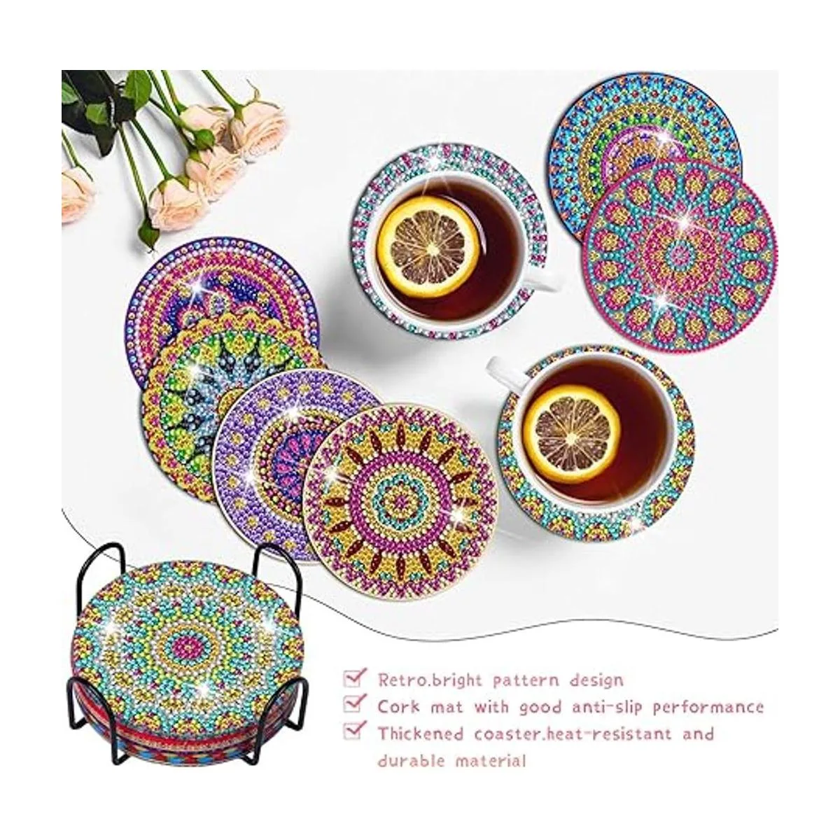 Kit de posavasos de pintura de diamantes 8 piezas de_4